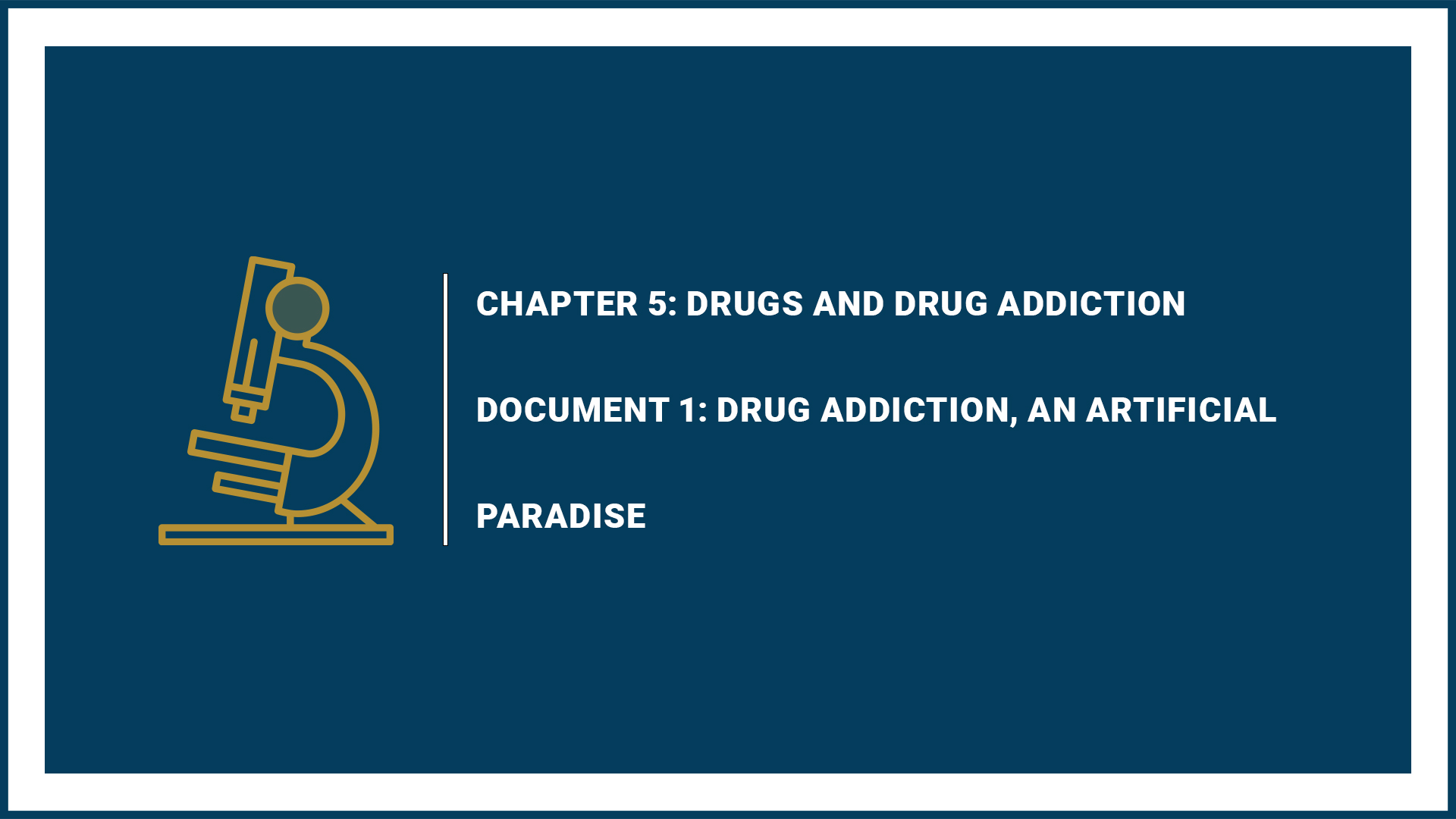 Chapter 5: Drugs and Drug addiction - Document 1: Drug Addiction, an Artificial Paradise